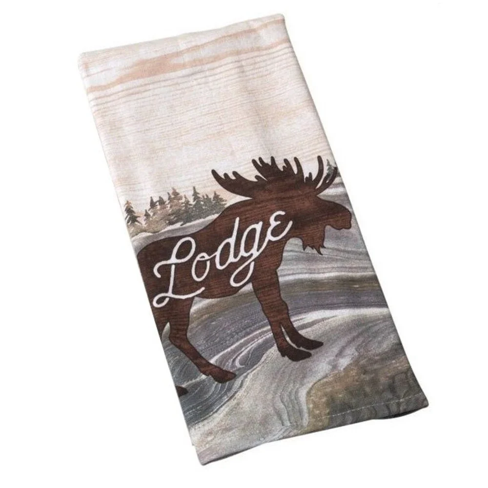 Moose Lodge Kitchen Dish Towels Set of 3 Cabin Country 100% Cotton 16x 26